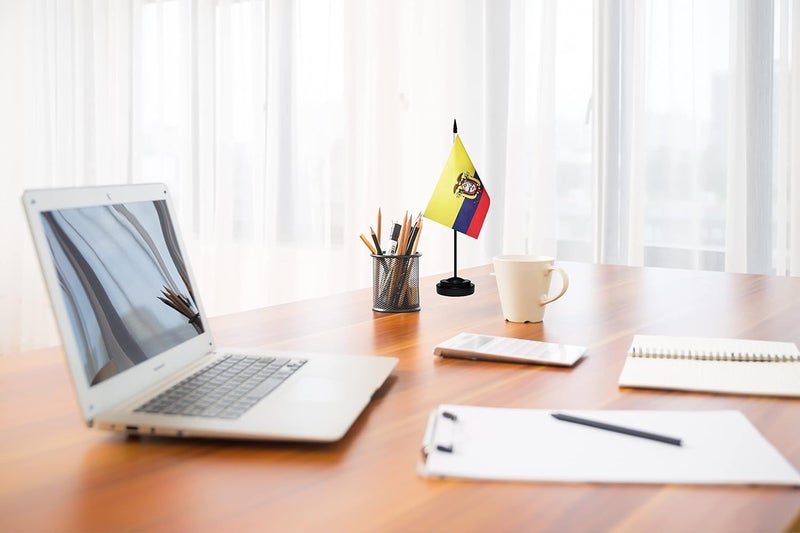 tibijoy Ecuador Flags Ecuadorian Small Mini Desk Flags Set Table Flag with 13" Black Pole, Black Base and Spear Top, Miniature Ecuadorian Deluxe Desktop Flag, Home Decoration, Office Decoration, Festival Celebrations(12 Pack ) - Image 5